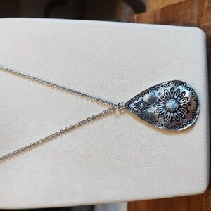 southwest pendant faux turquoise 18" silver stainless steel chain